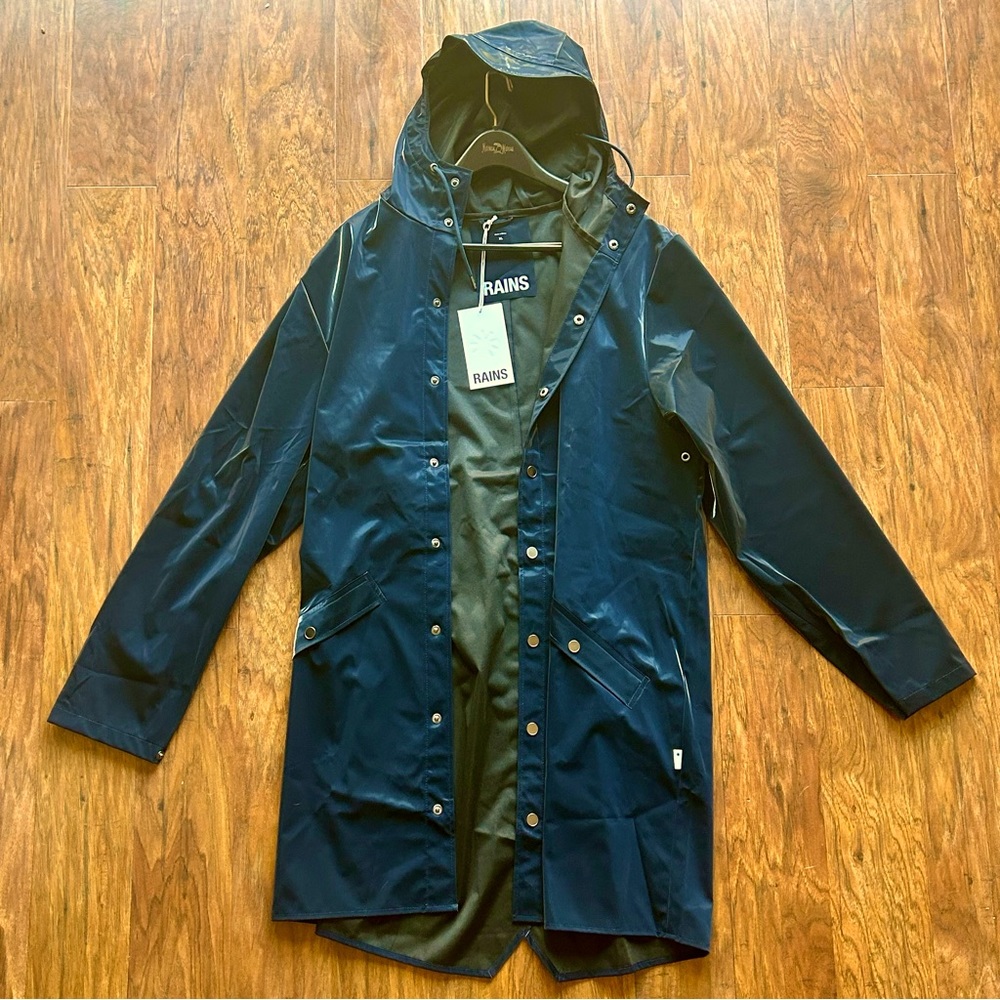 RAINS Long Rain Jacket Raincoat Ink Black Mens XL/Women’s XXL Waterproof